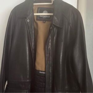 Weatherproof Men’s Black Leather Bomber with Tan Lining